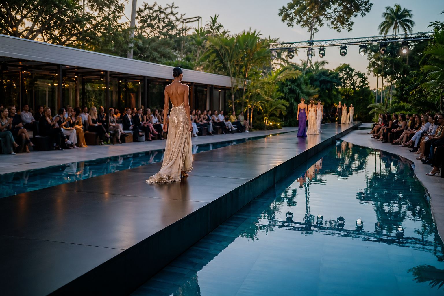 Passarelas sobre a piscina para desfiles e lançamentos inesquecíveis