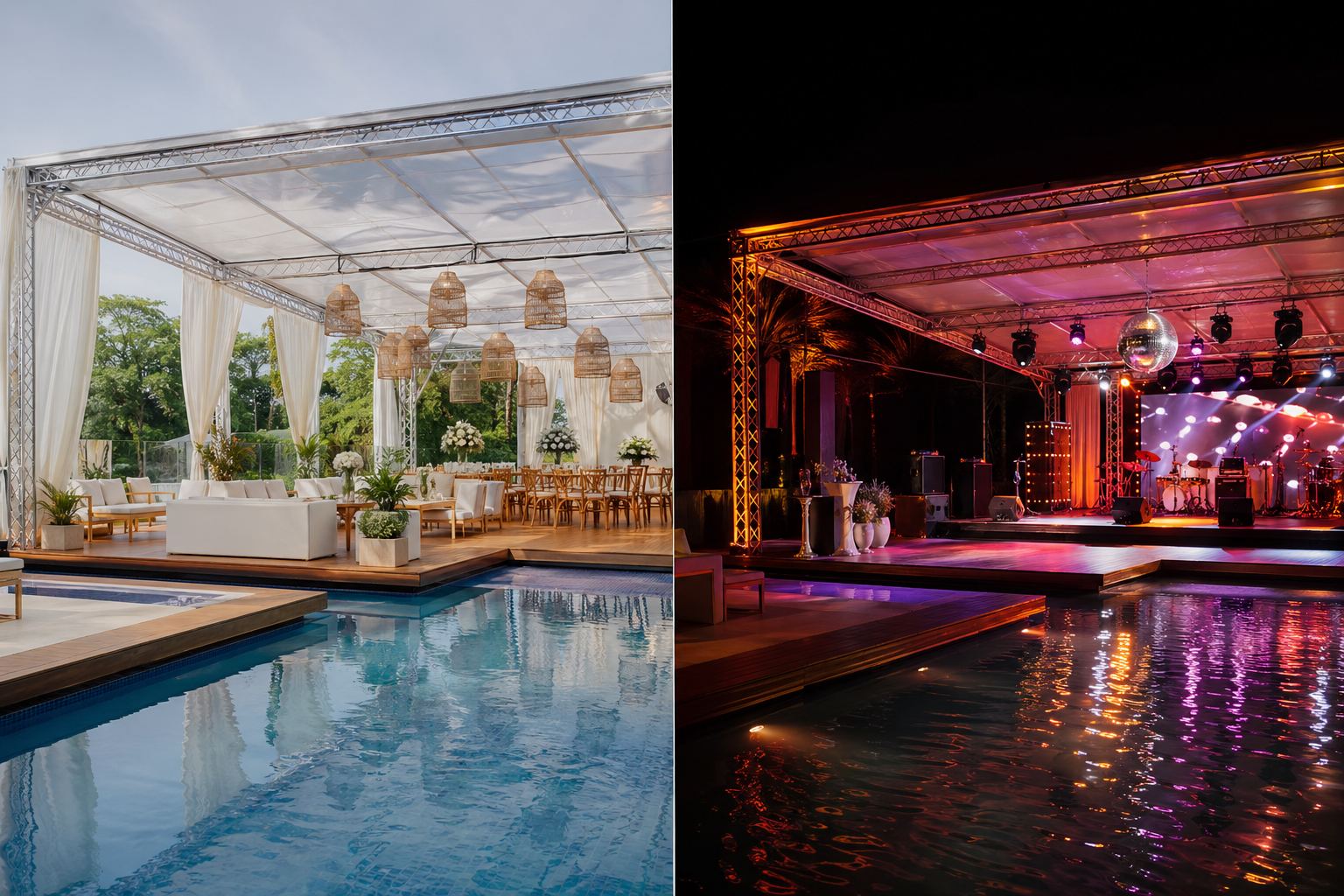 A versatilidade das estruturas modulares para eventos de dia e de noite