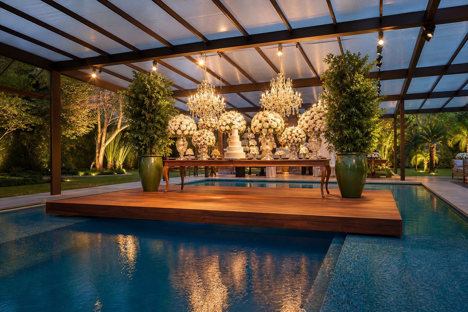 Vale a pena cobrir a piscina apenas para posicionar a mesa do bolo?